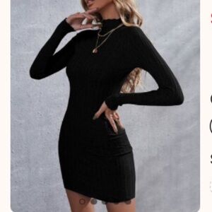 ❤️3X20 SHEIN Mock Neck Ribbed Knit Bodycon Black Dress | M